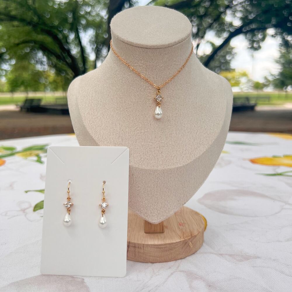 Pearl Czech Diamond Crystal Glass Dainty Minimalist Casual Romantic Jewelry Set